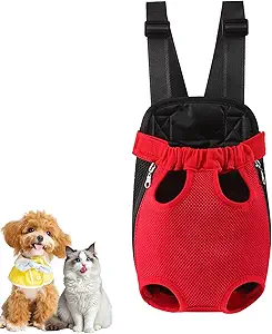 Dog Carrier Backpack, Adjustable Puppy Front Carrier Backpack, Ventilated Dog Chest Carrier for Hiking Camping Travel, Sling Bag for Small Medium Dog Cat Rabbit Puppies, Suit 7.7-14.3 lbs (Red, L)