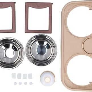 Приподнятая двойная миска для домашних животных | Наклон на 15° для поддержки шеи и спины | Надежное основание | Съемная миска для кошек и собак с колокольчиком | Миски для еды и воды для удобного кормления и ухода