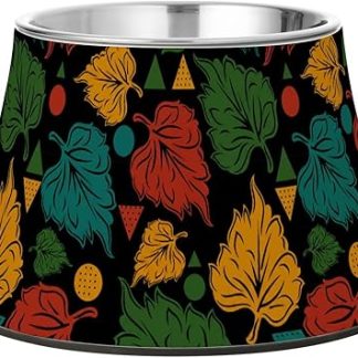 Подставка для мисок для корма для домашних животных из нержавеющей стали с геометрическим узором в виде осенних листьев. Удобное кормление.