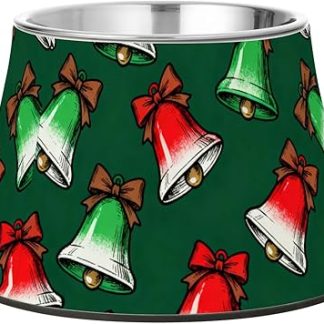 Миска для собак Счастливого Рождества с зелеными и красными колокольчиками, нескользящая, из нержавеющей стали, подходит для маленьких питомцев, не боится усов.