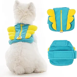 Backpack for Small Dogs to Wear with Pockets,Lightweight Adjustable Harness with D-Ring,Cute Walking Harness for Park,Seaside,Outing Hiking,Spring Colorblock Wing Design (Blue,M,8-16lb)