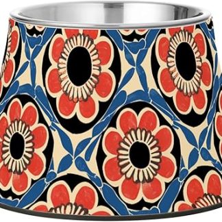 Антикварные миски для собак с цветочным узором, красно-синие, нескользящие, из нержавеющей стали, простые миски для собак, кошек, кроликов, птиц, с усами.