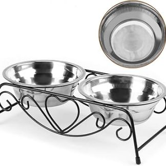 Миска для еды и воды Wakects из нержавеющей стали, 2-в-1, с подставкой, для маленьких и средних питомцев.