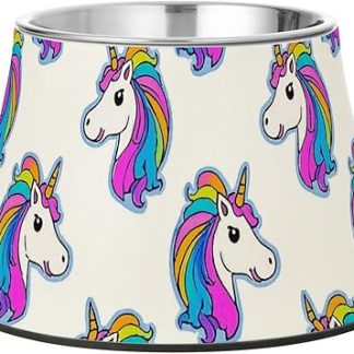 Миска для воды с изображением милого белого радужного единорога и собачки, нескользящая, из нержавеющей стали, для медленного приема пищи.