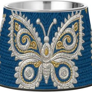 Миска для собак Paisley Butterfly Indigo and Gold из нержавеющей стали, приподнятая миска для кошек среднего размера, от усталости шерсти. Platos para perros grandes