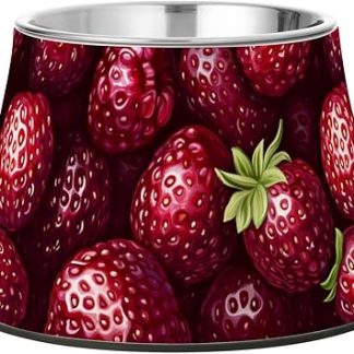 Миска для воды Straberries Burgundy Red из нержавеющей стали, приподнятая, для маленьких собак, удобное кормление.