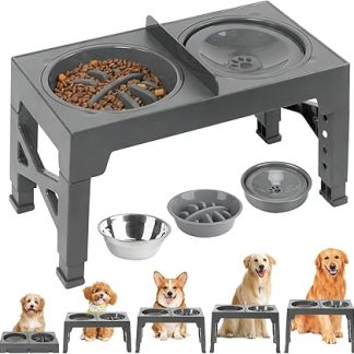 Приподнятые миски для собак 3 в 1, 5 регулируемых высот, нескользящие