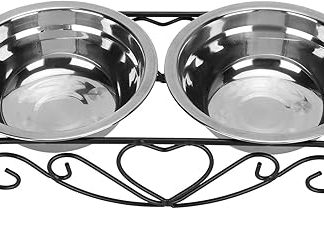 Двойная миска для домашних животных из нержавеющей стали для использования в столовой, многофункциональная миска для воды с железным каркасом.