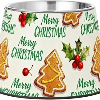 Рождественские имбирные миски для корма для собак, нескользящие, из нержавеющей стали, приподнятые, для комфортного кормления ваших питомцев.