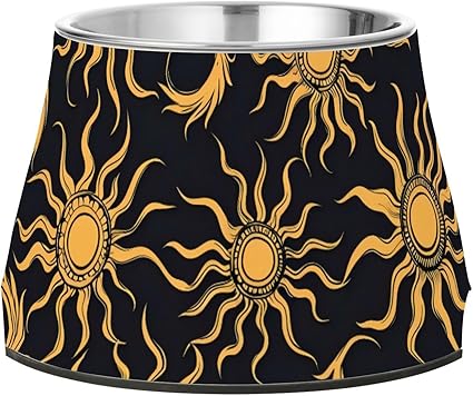 Миски для корма для собак Art Sun Moon Gold Black с подставкой, из нержавеющей стали, для комфортного кормления питомцев, раздельные миски для еды.