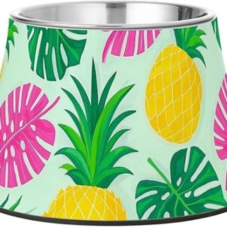 Миска для кормления домашних животных «Летний ананас, пальмовый лист», синяя, с подставкой, для маленьких питомцев, не боится усов.