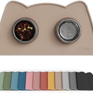 OHMO - Силиконовый коврик для кормления кошек, нескользящий, водонепроницаемый, под миску с водой, легко моющийся (бежевый, 40 x 25 см)