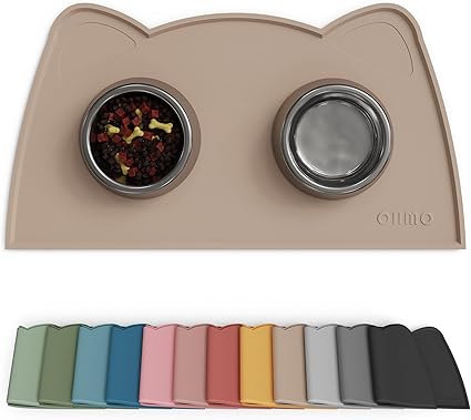 OHMO - Силиконовый коврик для кормления кошек, нескользящий, водонепроницаемый, под миску с водой, легко моющийся (бежевый, 40 x 25 см)