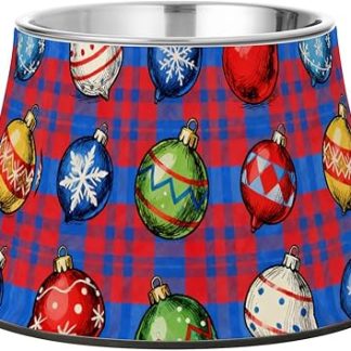 Сине-красные рождественские елочные шары, клетчатая миска для корма и воды для собак, улучшенная миска из нержавеющей стали для кошек и собак среднего размера, средство от усталости усов.