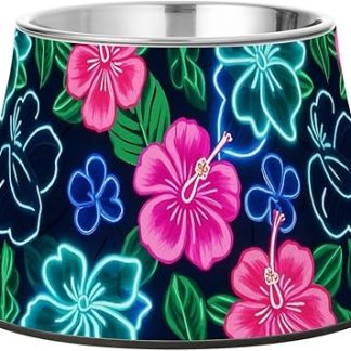 Летние неоновые миски для домашних животных с изображением гибискуса и франжипани. Усовершенствованные металлические миски для кошек, которые едят медленно. Plato Para Perros (Плато для собак)