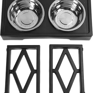 Подставка для мисок для собак на возвышении предотвращает скольжение. Регулируемая высота. Подставка для мисок для собак на возвышении с 2 мисками из нержавеющей стали. Регулируемая высота. Подходит для собак и кошек.