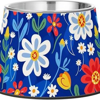 Разноцветные цветы, синяя миска для корма и воды для собак, приподнятая миска из нержавеющей стали для кошек, миска для медленного кормления кошек, удобная миска для кормления