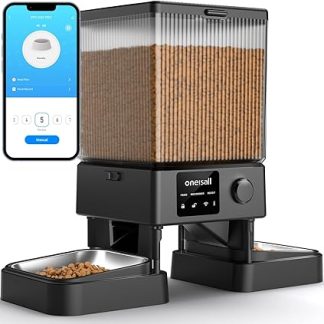 Автоматическая кормушка для кошек oneisall 5 л с управлением через приложение, Wi-Fi 5G/2.4G, рассчитана на 2 кошек, запись голосовых сообщений (10 секунд), оповещение о нехватке корма.