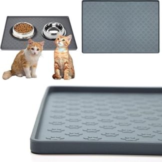 Силиконовый коврик для кормления собак, водонепроницаемый, нескользящий, не линяет, легко моется, серый, 2 шт., 22 × 16
