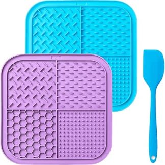 2 силиконовых коврика для вылизывания собак с присосками, высококачественный силиконовый коврик для вылизывания собак, щетка для медленного кормления собак, 1 шпатель, для купания, ухода и дрессировки.