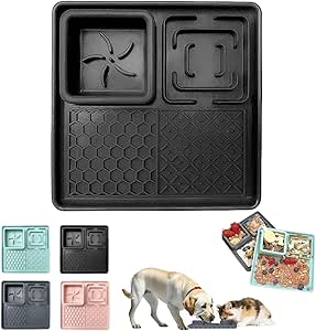 Миска для вылизывания собак и кошек Licky Mats, 3 в 1, миска для медленного кормления с присосками, черная, 20 x 20 см, миска для медленного кормления, миска для воды, с защитой от проливания.