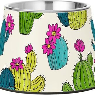 Миска для собачьего корма с изображением мультяшного кактуса, зелено-белая, нескользящая, из нержавеющей стали, для кошек и маленьких собак, с рисунком «усталость от усов», plato de comida para perros
