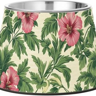 Красная миска-кормушка для собак с тропическими цветами, приподнятая миска из нержавеющей стали для кормления собак, кошек, кроликов и птиц. Удобная кормушка.