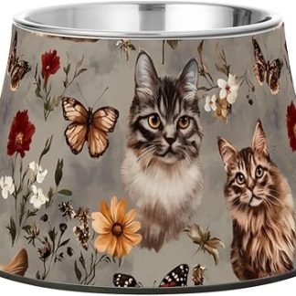 Очаровательные сомалийские кошки, реалистичные серые миски для воды и еды с подставкой из нержавеющей стали. Миска для воды для маленьких собак, успокаивающая усы.