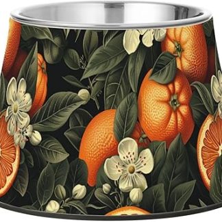 Вкусная миска для корма для собак с рисунком грейпфрута, оранжево-зеленого цвета, с подставкой, из нержавеющей стали, для кошек маленьких пород, для медленного кормления.