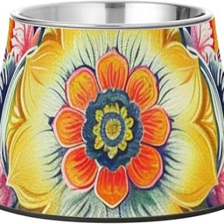 Бохо-миски для корма для животных с яркими цветами и подставкой, миски из нержавеющей стали для кошек мелких животных, миски для усов, миски для собак с лишним весом.