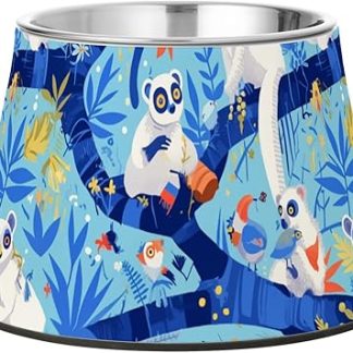 Миска для воды Cartoon Sifaka Dark Blue2 Convex Animals, модернизированная, из нержавеющей стали, для кошек и мелких домашних животных, с эффектом «усов».