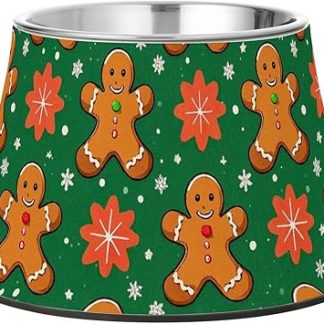 Мультяшная милая коричневая миска для корма для домашних животных в виде пряничного человечка с надписью «Счастливого Рождества», приподнятая, из нержавеющей стали, для средних собак, для снятия раздражения кожи на усах.