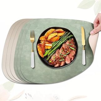 Набор из 6 двусторонних кожаных салфеток каплевидной формы, нескользящих, моющихся и водонепроницаемых, с текстурой кожи (овальные, зеленые).