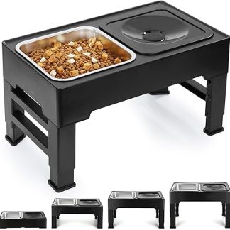 Миска для собак PETTOM на подставке, 2 x 1600 мл, миски для собак с подставкой, 4 регулируемые высоты, для больших, средних и маленьких собак, непроливаемая миска для воды и стальная миска для корма для собак.