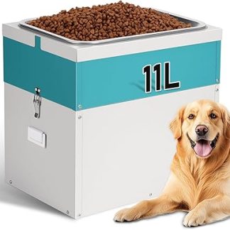 Приподнятые миски для собак, 35-сантиметровая приподнятая миска для крупных собак, герметичный контейнер для корма для животных, вмещает до 47 кг, 1 съемная миска из нержавеющей стали объемом 64 унции, для дома или