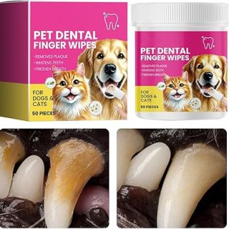 Салфетки для чистки зубов собак - 50 штук салфеток для чистки зубов домашних животных, подходящих для собак средних, крупных и мелких пород, а также для кошек и щенков, для домашнего использования.