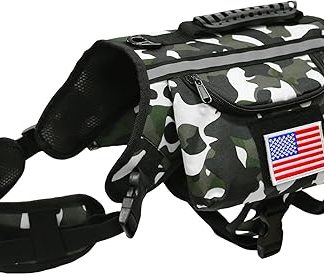 Dog Backpack Saddle Bag for Medium Large Dogs, Harness Saddlebag with Reflective Safety Side Pockets for Hiking, Camping