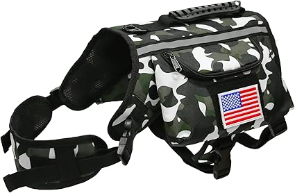 Dog Backpack Saddle Bag for Medium Large Dogs, Harness Saddlebag with Reflective Safety Side Pockets for Hiking, Camping