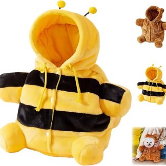 Cat Puppy Plush Outing Backpack, Cute Bear Bee Design Carrier Anti-Escape Bag, for Kitten Cat Small Dog (Yellow, Medium)