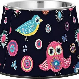 Миска для еды и воды для собак с подставкой, выполненная в мультяшном стиле, с изображением милых птичек, из нержавеющей стали, для кормления кошек средних пород, средство от усов.