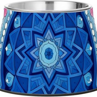 Подставка для миски для воды для домашних животных с сине-розовым дизайном в виде мандалы, изготовленная из нержавеющей стали. Простые миски для собак, кошек, кроликов и птиц. Для медленного приема пищи. Отдельные миски для корма.