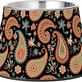 Коричневая миска для еды с узором пейсли в стиле бохо, черные миски для животных из нержавеющей стали, миски для воды с животными для любящих питомцев, усы, усталость, Platos para perros grandes