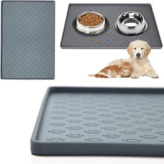 Силиконовый водонепроницаемый противоскользящий коврик для корма для собак и кошек, серый, 2 шт., 22 × 16 дюймов.