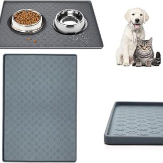 Силиконовый водонепроницаемый нескользящий коврик для кормления собак с приподнятыми краями, герметичный, серый, 2 шт., 22 × 16