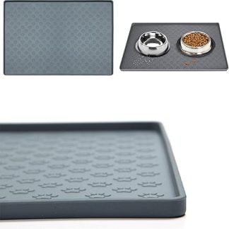 Водонепроницаемая силиконовая подстилка для корма для собак с нескользящим приподнятым краем, для использования на полу в миске для питомца, серая, 2 шт., 19 × 12