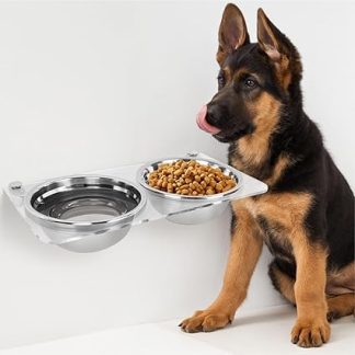 Регулируемая подставка для мисок для собак, приподнятые миски для собак. Съемная миска. Легко чистится. Регулируемая высота, миска для корма приподнята для средних и крупных питомцев.