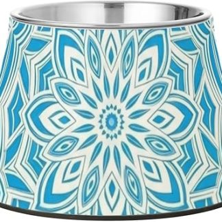 Бохо-миски для корма для домашних животных в стиле мандалы, светло-голубые и белые, улучшенные, из нержавеющей стали, для кошек и маленьких собак, для медленного приема пищи.