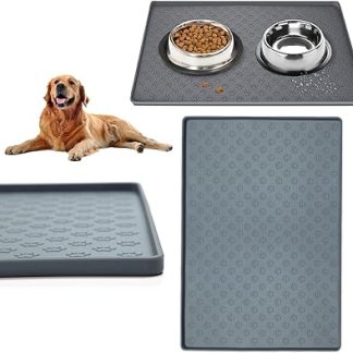 Силиконовый коврик для кормления собак, водонепроницаемый, нескользящий, с приподнятыми краями, моющийся, непроливаемый, серый, 2 шт., 19 × 12 дюймов