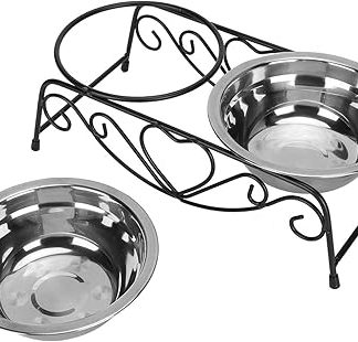 Миска для корма HEEPDD из нержавеющей стали, прочная, регулируемая, двойного назначения, для кошек и маленьких собак, с железным каркасом, 27 x 13 x 8,5 см, удобна для еды и питья.