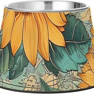 Приподнятая миска для воды для домашних животных в стиле ретро с подсолнухами, приподнятая миска из нержавеющей стали для кошек, которых кормят свободно, с усами, символизирующая усталость, Comedero Para Perros.